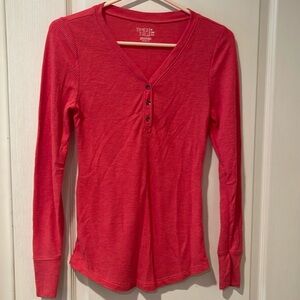 Red Women's Long Sleeve Top Henley
